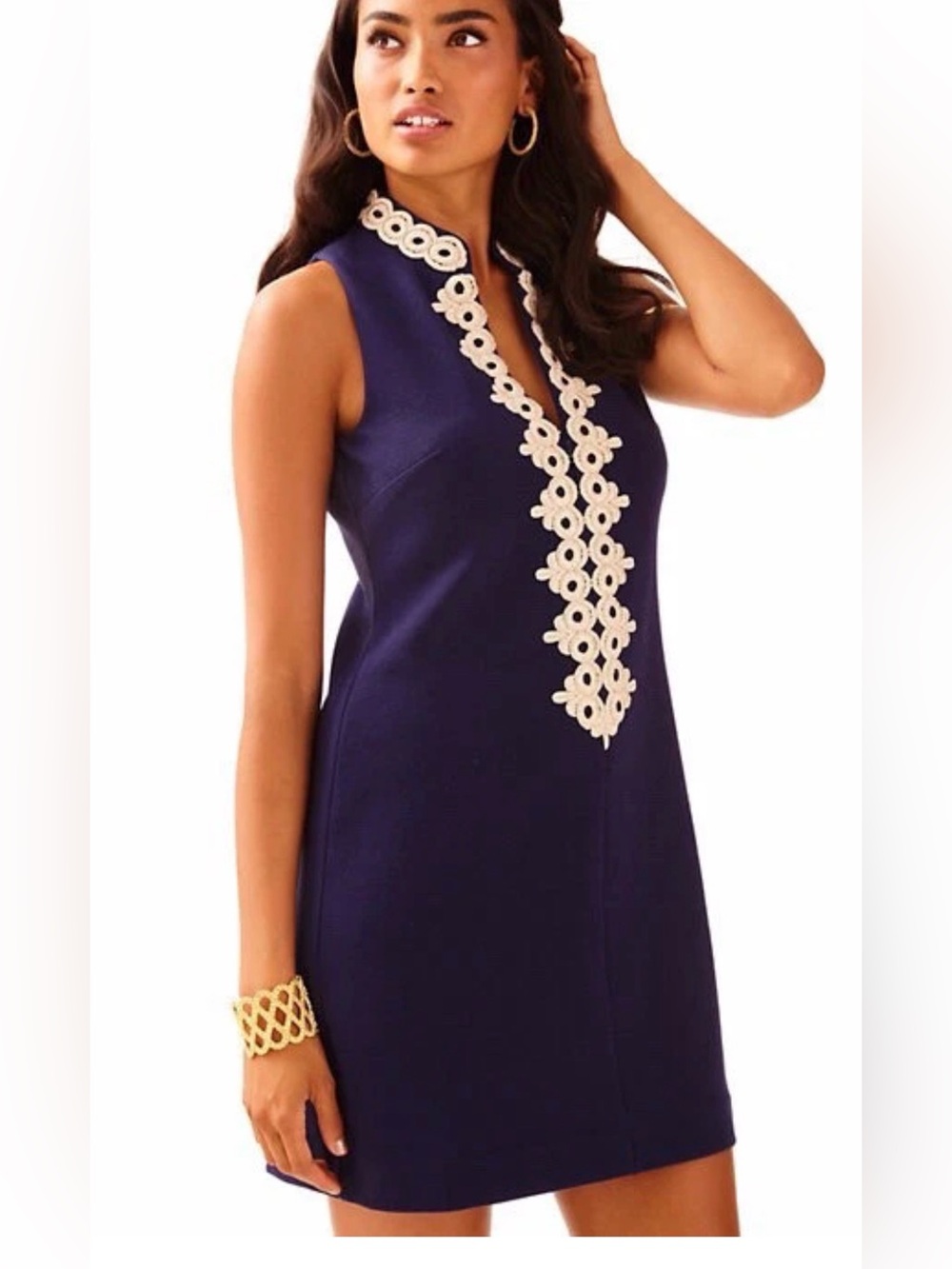 Lilly Pulitzer Callista Shift Dress Navy White Lace Size S